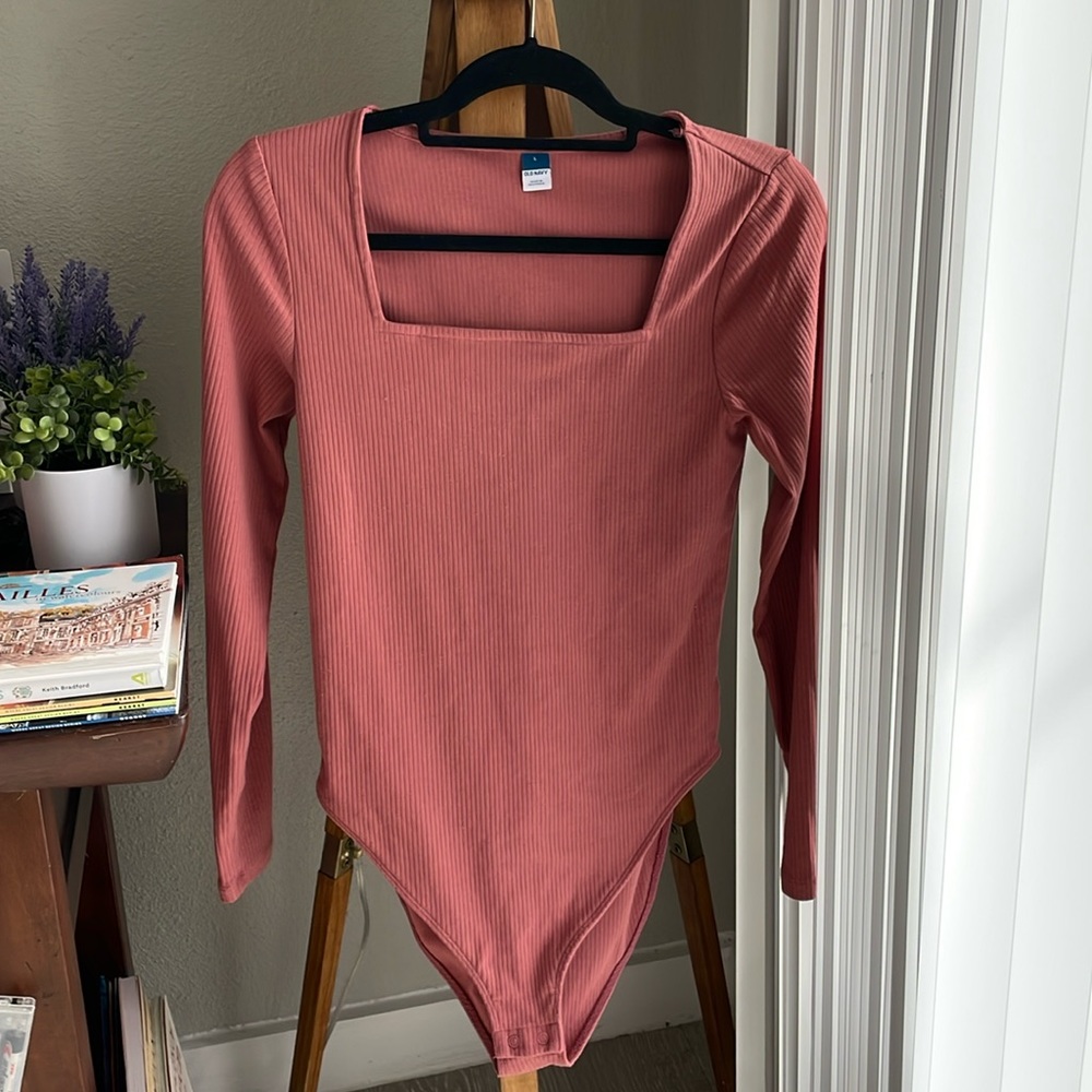 Pink Long Sleeve Ribbed Bodysuit